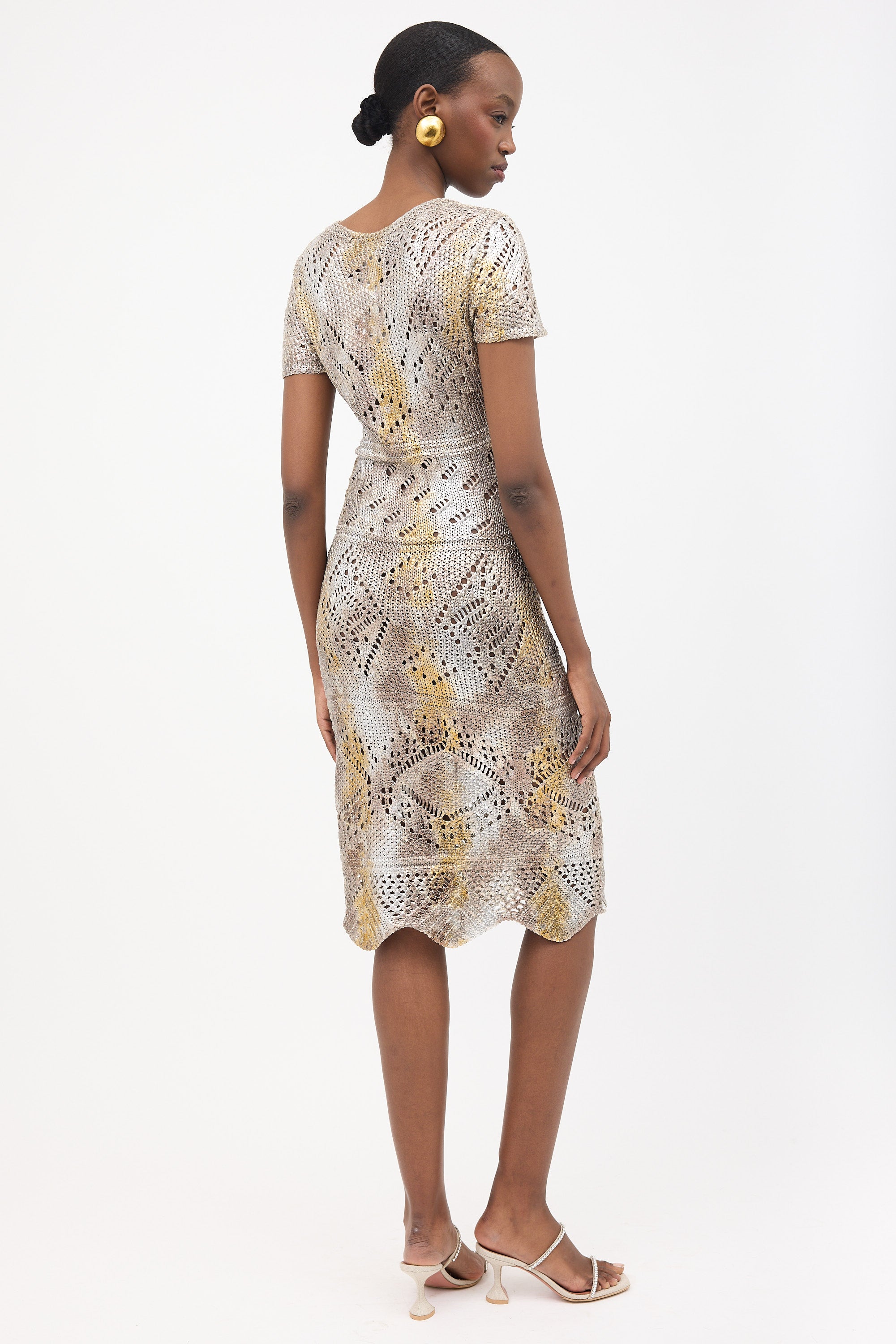 Oscar de la Renta // Resort 2008 Metallic Coated Silk Knit Dress VSP Consignment Oscar de la Renta // Resort 2008 Metallic Coated Silk Knit Dress VSP Consignment