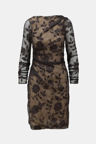 Oscar de la Renta Ruched Lace Dress