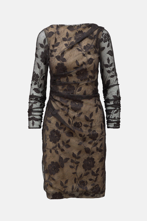 Oscar de la Renta Ruched Lace Dress
