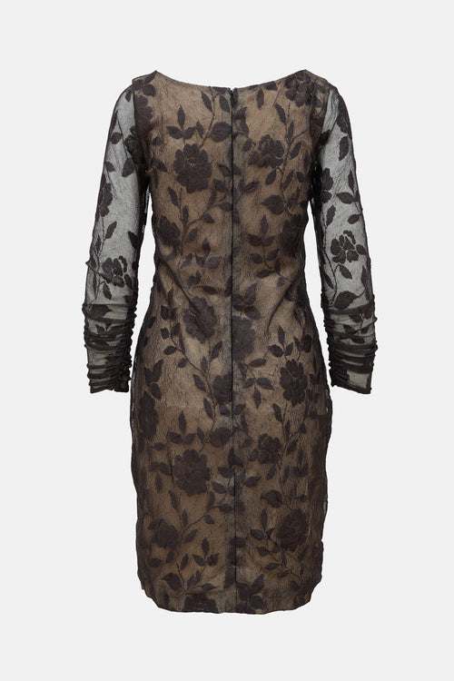 Oscar de la Renta Ruched Lace Dress