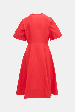 Oscar de la Renta Silk Faille Flower Applique Dress