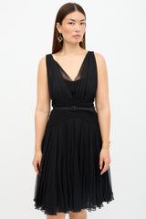 Oscar de la Renta Silk Overlay Belted Dress
