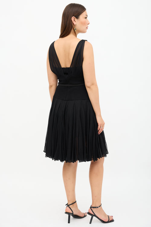 Oscar de la Renta Silk Overlay Belted Dress