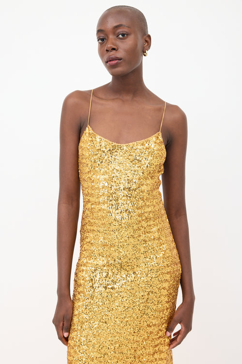 Oséree SS 2023 Yellow Sequin Lumiere Plumage Dress