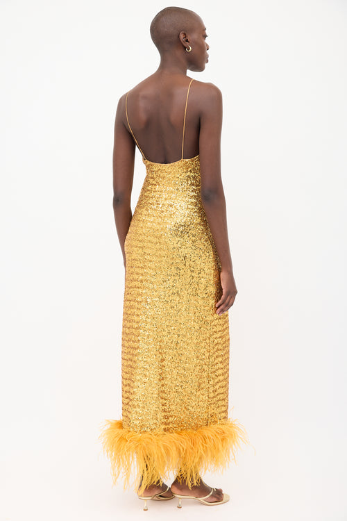 Oséree SS 2023 Yellow Sequin Lumiere Plumage Dress