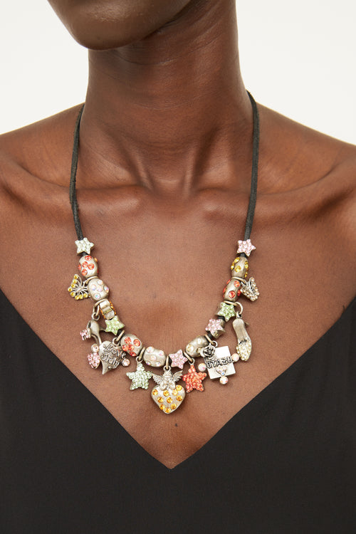 Otazu Silver Tone & Multi Colour Charm Necklace