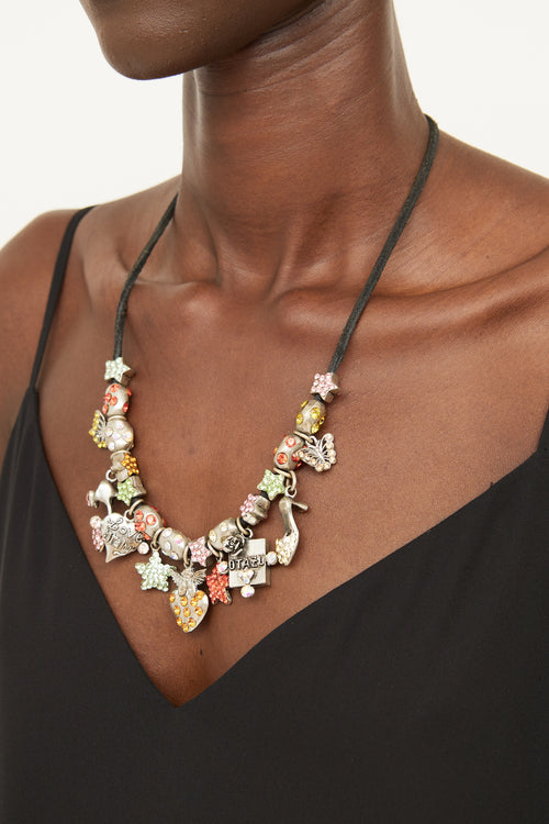 Otazu Silver Tone & Multi Colour Charm Necklace