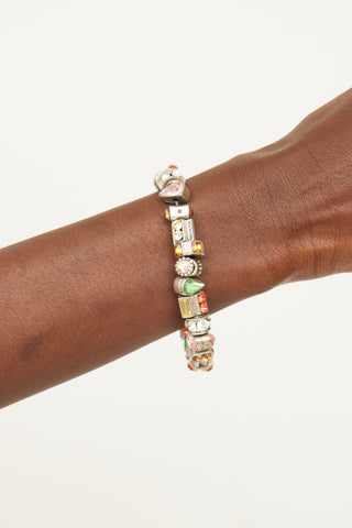 Otazu Silver Tone & Multi Colour Crystal Charm Bracelet