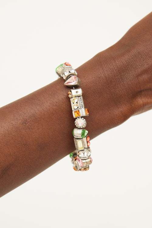 Otazu Silver Tone & Multi Colour Crystal Charm Bracelet