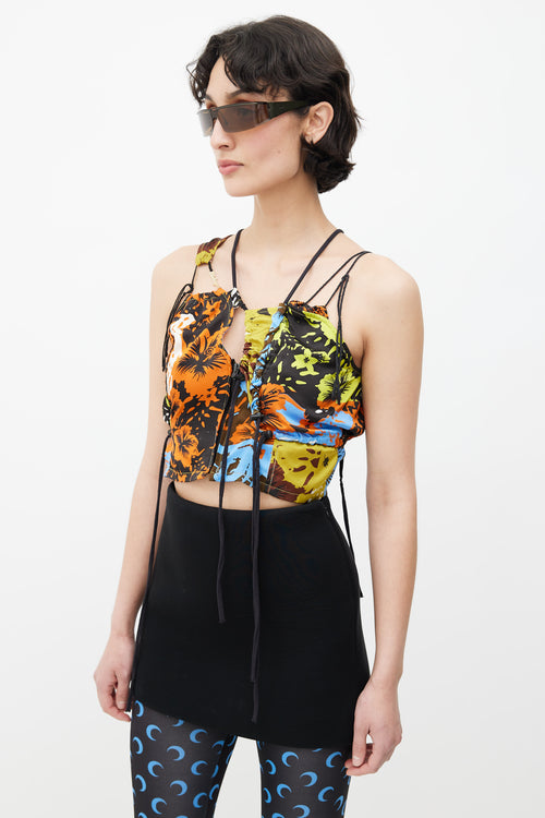 Ottolinger Black & Multicolour Floral Silk Asymmetrical Top