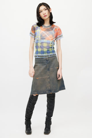 Ottolinger Blue & Multicolour Plaid Mesh Top