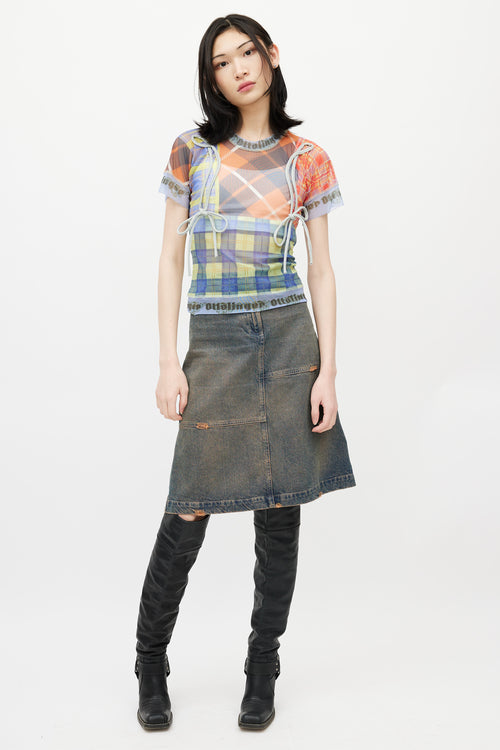 Ottolinger Blue & Multicolour Plaid Mesh Top