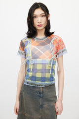 Ottolinger Blue & Multicolour Plaid Mesh Top