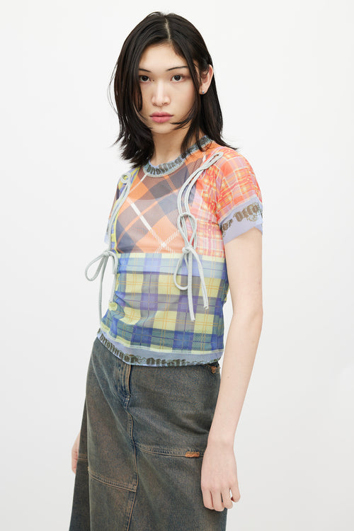 Ottolinger Blue & Multicolour Plaid Mesh Top