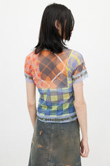 Ottolinger Blue & Multicolour Plaid Mesh Top