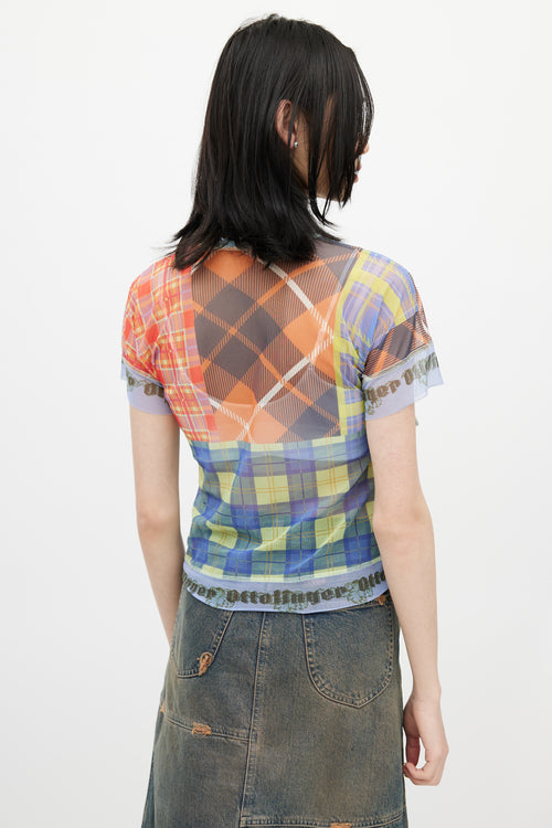 Ottolinger Blue & Multicolour Plaid Mesh Top