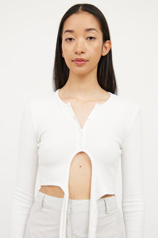 Ottolinger White Ribbbed Button Wrap Tie Top