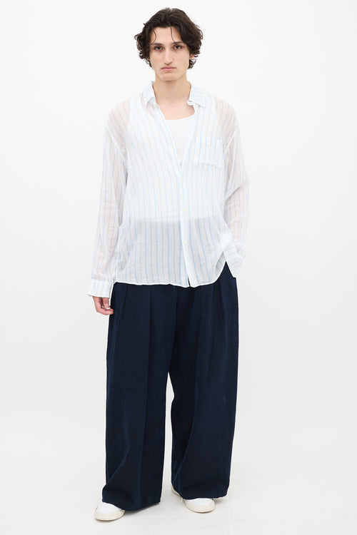 Our Legacy White & Blue Sheer Striped Shirt