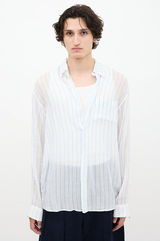 Our Legacy White & Blue Sheer Striped Shirt