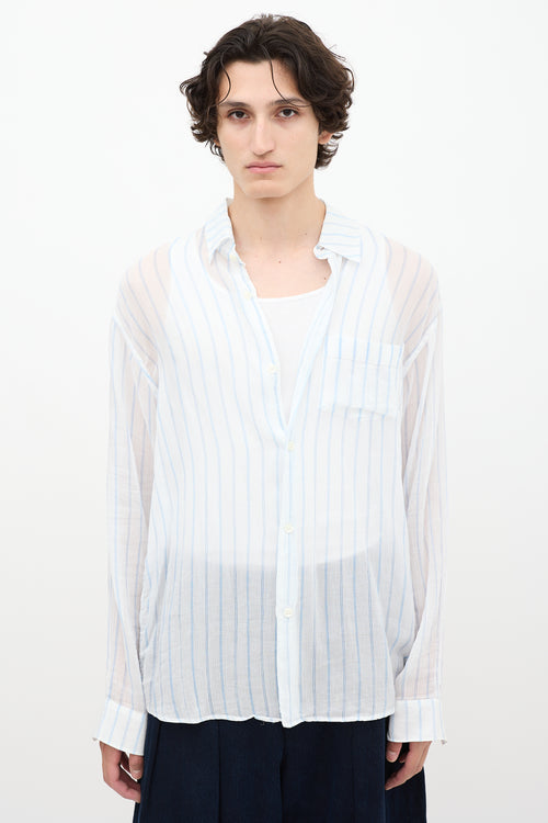 Our Legacy White & Blue Sheer Striped Shirt