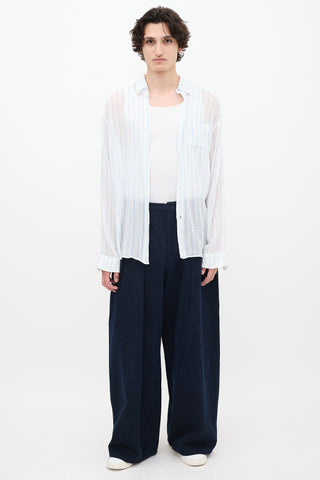 Our Legacy White & Blue Sheer Striped Shirt