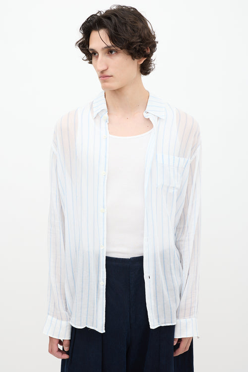 Our Legacy White & Blue Sheer Striped Shirt