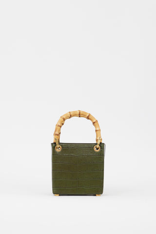 Outnumber Green Embossed Faux Leather Bamboo Handle Bag