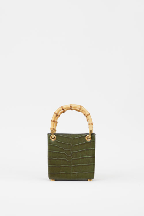 Outnumber Green Embossed Faux Leather Bamboo Handle Bag