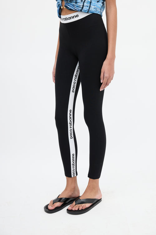 Rabanne Black & White Logo Cropped Legging