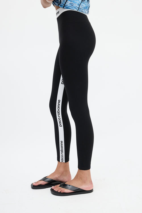 Rabanne Black & White Logo Cropped Legging