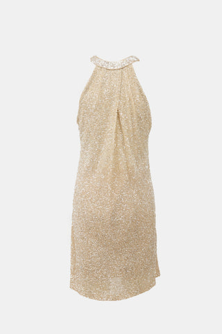 Pamella Roland Silk Sequin Halter Dress