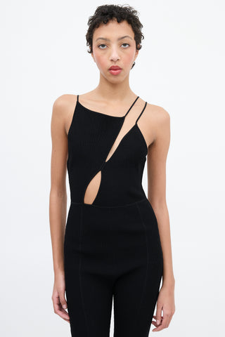 Paris Georgia Black Ribbed Cut Out Jumpsuit