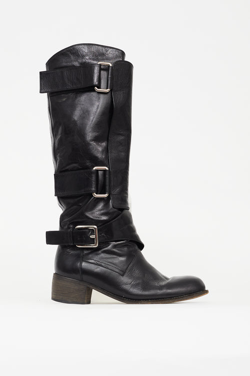 PHI Black Buckle Knee High Boot