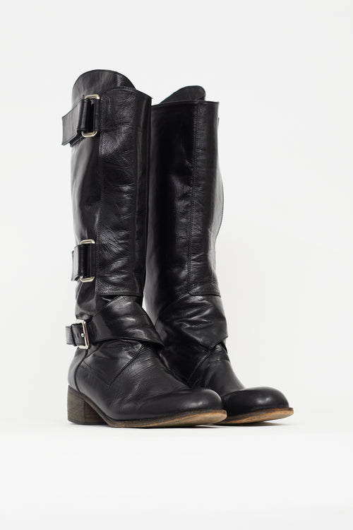 PHI Black Buckle Knee High Boot