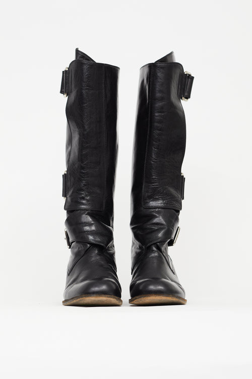 PHI Black Buckle Knee High Boot