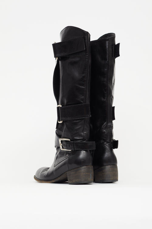 PHI Black Buckle Knee High Boot