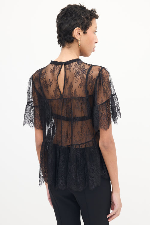 Philosophy Black Floral Lace Frill Top