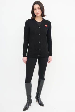Comme des Garçons Play Black & Red Heart Logo Cardigan