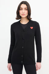 Comme des Garçons Play Black & Red Heart Logo Cardigan