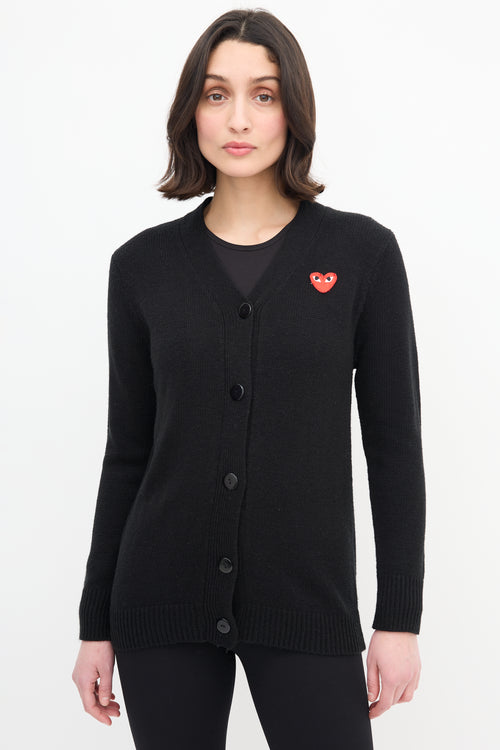 Comme des Garçons Play Black & Red Heart Logo Cardigan