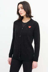 Comme des Garçons Play Black & Red Heart Logo Cardigan
