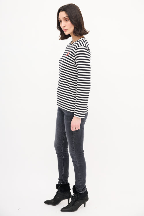 Comme des Garçons Play Black & White Striped Logo T-Shirt