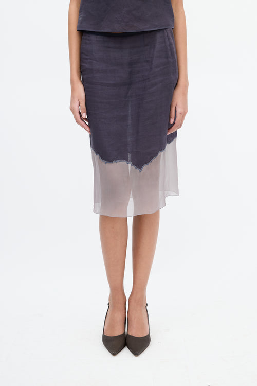 Prada 1998 Navy & Grey Linen & Silk Panelled Skirt