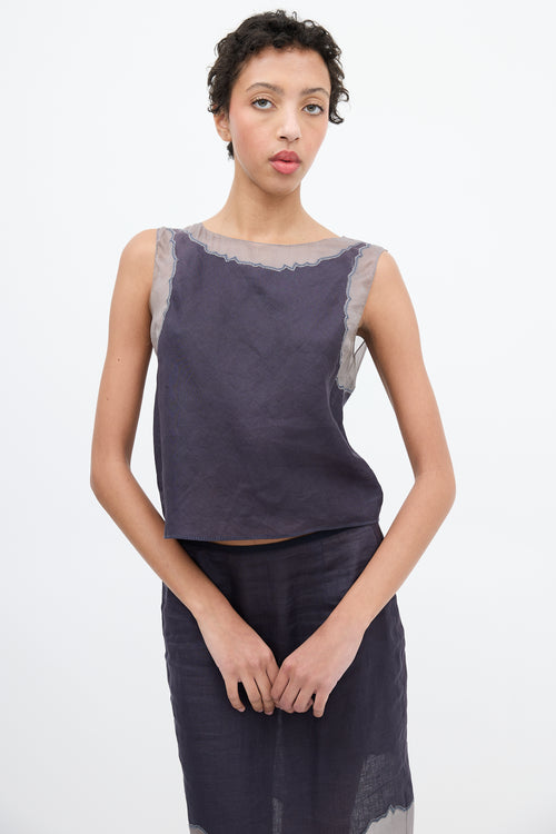 Prada 1998 Navy & Grey Linen & Silk Sleeveless Top