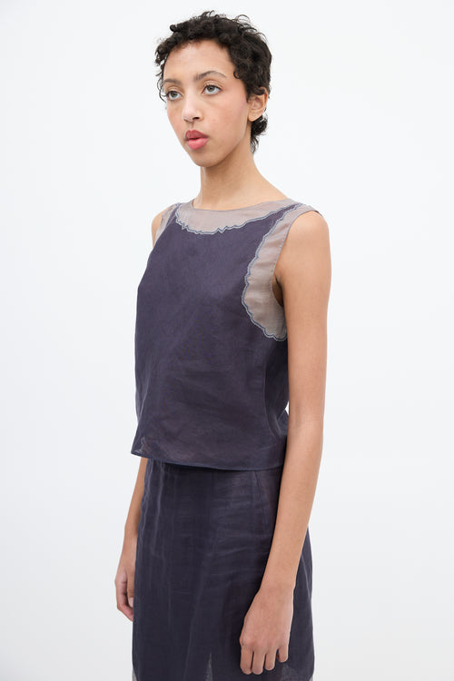 Prada 1998 Navy & Grey Linen & Silk Sleeveless Top