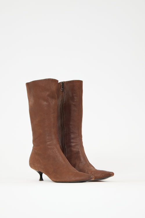 Prada Leather Pointed Boot