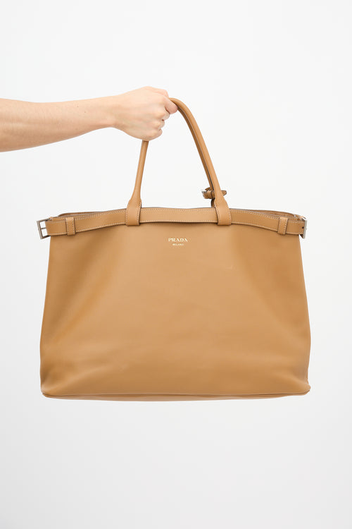 Prada Leather Double Belt Tote Bag