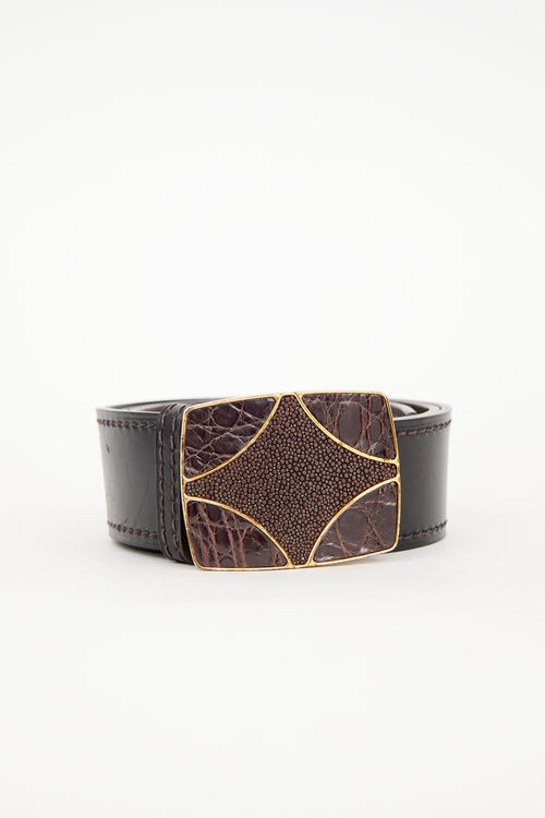 Prada Vintage Leather Geometric Buckle Belt