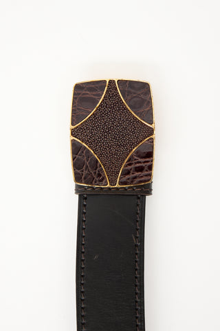 Prada Vintage Leather Geometric Buckle Belt