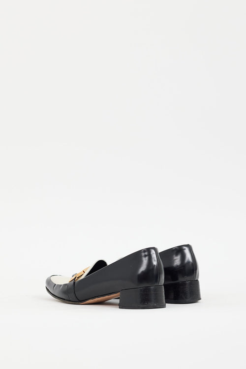 Prada Black & Cream Leather Buckle Heeled Loafer